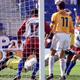 Király dives for a ball heading toward Hertha Berlin’s goal in a game against Hamburg in 1999. The sweatpants are bright and fit him snugly, especially when compared to his tent-like shirt. Photo via AP